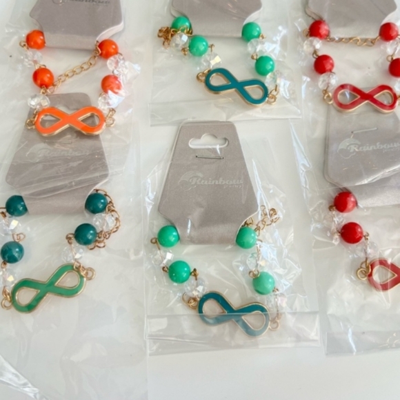 TODAY$15 Infinity sign colorful *Dk GREEN bead & chain bracelet adjustable NEW - Picture 11 of 12